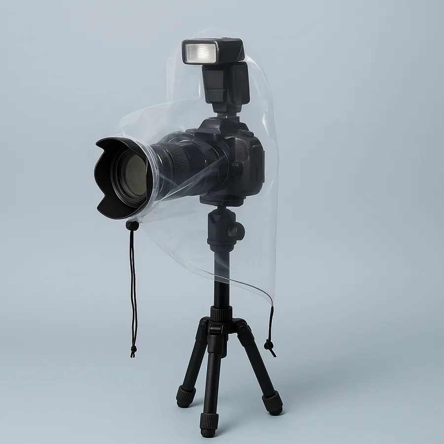 Rainskin clear camera rain cover 2-pack with its drawstring pouch